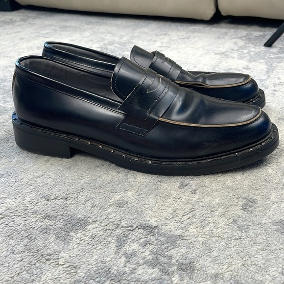 All Saints Dalias Leather Penny Loafers Studded Black Business Wedding Men Sz 13 - Picture 6 of 16